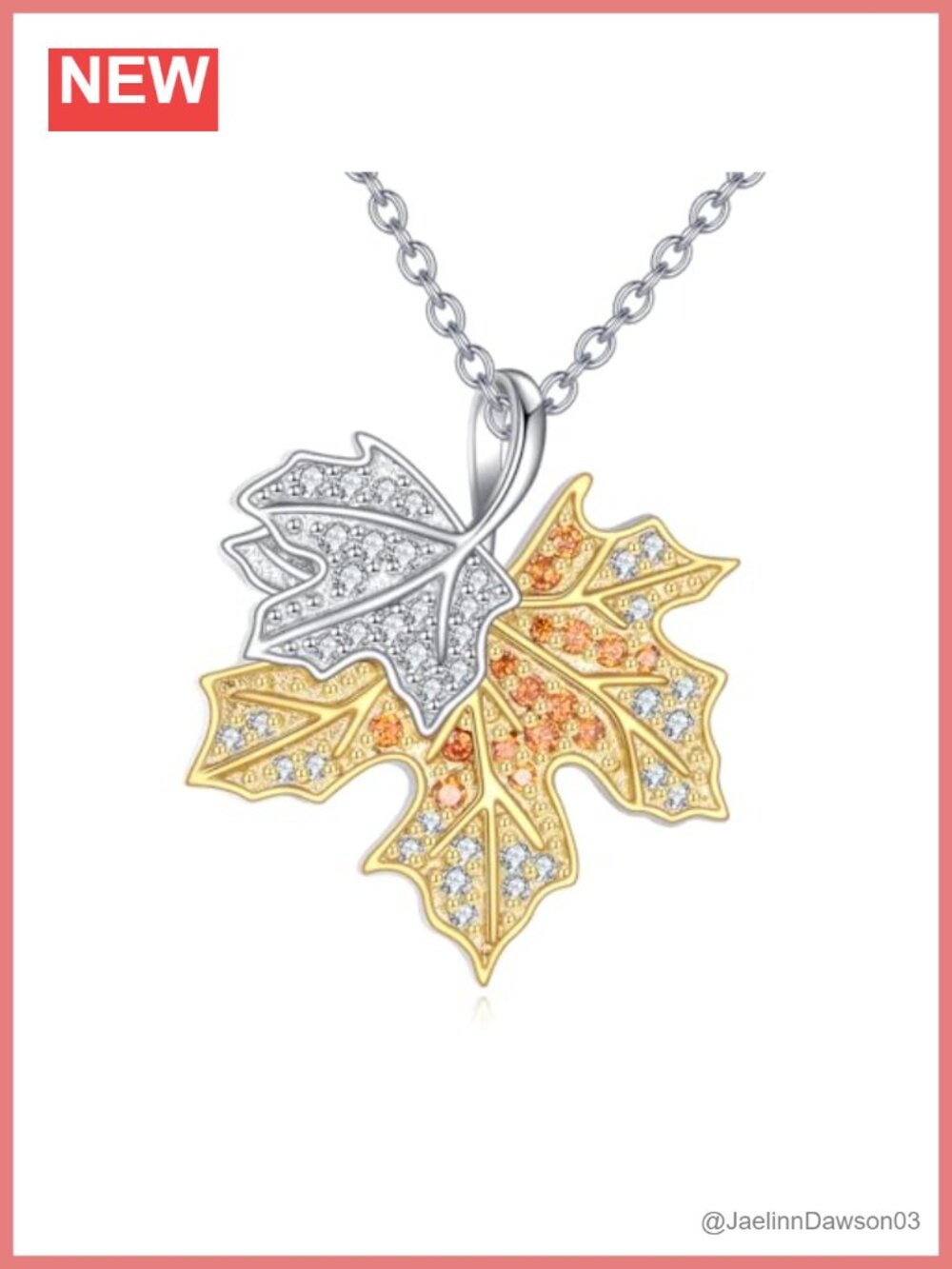 Maple Leaf Pendant Necklace 925 Sterling Silver Cubic Zirconia Jewelry